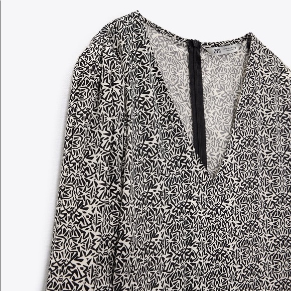 ZARA PRINTED MIDI DRESS BLACK / WHITE - Picture 8 of 14